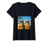 Mujer Beach Cats Drinking Beer Meme Funny Summer Waiter Bar Man Camiseta Cuello V