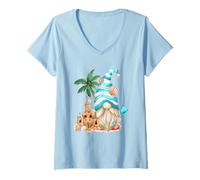Mujer Beach Lover with Flip Flops and Sand Castle Funny GNOME Camiseta Cuello V