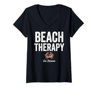 Mujer Beach Therapy Crab Ocean Summer Vacation Camiseta Cuello V
