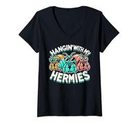 Mujer Beach Vibes Hanging With My Hermies Funny Ermitit Crabs Camiseta Cuello V