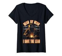 Mujer Bead by Bead I Save the Lead - Divertida cita de soldadura con chispas Camiseta Cuello V