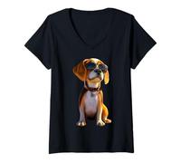 Mujer Beagle con Gafas de Sol Beagles Cachorro Lindo Perro Beagle Camiseta Cuello V