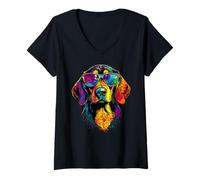 Mujer Beagle con Gafas de Sol Beagles Cachorro Lindo Perro Beagle Camiseta Cuello V