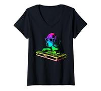 Mujer Beagle DJ Music Party, Amante de los Perros Camiseta Cuello V