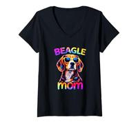 Mujer Beagle Mom Colorido Pop Art Lindo Beagle Dog Mom Camiseta Cuello V