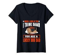Mujer Beagle You Are A Lucky Dog Dad Funny Puppy Dogs Lovers Camiseta Cuello V
