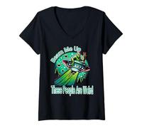 Mujer Beam Me Up Alien UFO Humor Aventura al aire libre Camiseta Cuello V