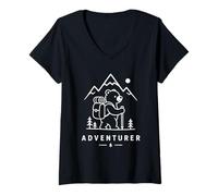 Mujer Bear Adventurer Senderismo Montaña Animal Gráfico Camiseta Cuello V