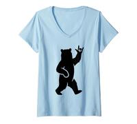 Mujer Bear I Love You Hand Lenguaje de señas Lindo ASL Día de San Valentín Camiseta Cuello V