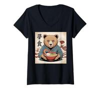 Mujer Bear Stuff Bears Ramen - Oso de anime japonés Kawaii Camiseta Cuello V