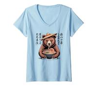 Mujer Bear Stuff Bears Ramen - Oso de anime japonés Kawaii Camiseta Cuello V