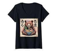 Mujer Bear Stuff Bears Ramen - Oso de anime japonés Kawaii Camiseta Cuello V