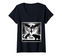 Mujer Bear Wolf Poke El Dragón Serpiente en Luna Llena el Bosque Camiseta Cuello V
