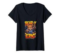 Mujer Bear-y Epic Funny Martial Arts Cartoon Bear Animal Design Camiseta Cuello V