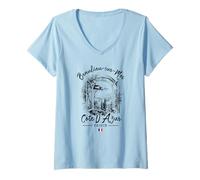 Mujer Beaulieu-sur-Mer Francia Costa Azul Souvenir de la Riviera Francesa Camiseta Cuello V