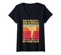 Mujer Beauty Grace Karate Girl Taekwondo Kick Face Artes Marciales Camiseta Cuello V