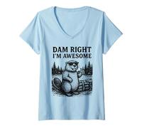 Mujer Beaver Juego de Palabras Broma Gráfico Vintage Animal Humor Impresionante Camiseta Cuello V