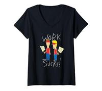 Mujer Beavis and Butt-Head Work Sucks Protest Signs Funny Cartoon Camiseta Cuello V