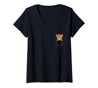 Mujer Bebé Jaguar Dibujos Animados Asomando Bolsa Lindo Arte De Camiseta Cuello V