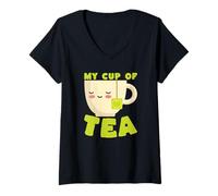 Mujer Bebedor de Tazas de té My Cup of Tea, Lindo y Kawaii Camiseta Cuello V