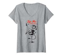 Mujer Beber cóctel Sip Me If You Dare Retro Devil Pinup Camiseta Cuello V