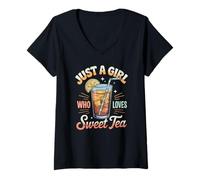 Mujer Bebida de verano Just A Girl Who Loves Sweet Tea Camiseta Cuello V