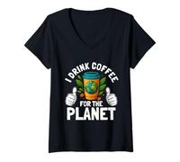 Mujer Bebo café para el Planeta Día de la Tierra Amante de la Cafeína Humor Camiseta Cuello V
