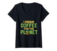 Mujer Bebo café para el Planeta Día de la Tierra Amante de la Cafeína Humor Camiseta Cuello V