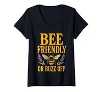 Mujer Bee Friendly Or Buzz Off Save The Bees Beekeeper Flower Camiseta Cuello V
