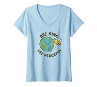 Mujer Bee Kind Peaceful Cute Earth Peace Design con positividad Camiseta Cuello V