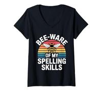 Mujer Bee Ware of My Spelling Skills |- Camiseta Cuello V