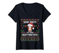 Mujer Beefmaster - Suéter navideño de Vaca para Ganado navideño Camiseta Cuello V