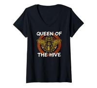 Mujer Beekeeper Queen of The Hive Honey Bee Graphic Camiseta Cuello V