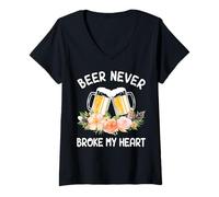 Mujer Beer Never Broke My Heart Flower Brew Craft Camiseta Cuello V