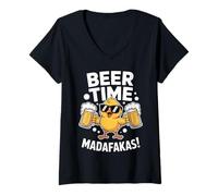 Mujer Beer Time Madafakas Funny Chick Drinking Party Humor Camiseta Cuello V