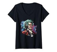 Mujer Beethoven Graffiti Street Art - Camiseta Music Vibes Camiseta Cuello V