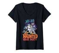 Mujer Beetlejuice Haunted House Party Camiseta Cuello V
