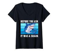 Mujer Before You Ask It Was A Shark Funny Design Camiseta Cuello V