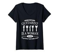 Mujer Behind Every Good Guitarist is A Woman Funny Músico Cita Camiseta Cuello V