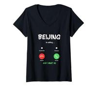 Mujer Beijing está Llamando y Debo IR a China de Viaje Camiseta Cuello V