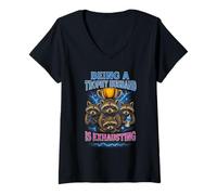 Mujer Being A Trophy Husband Is Exhausting Funny Marriage Raccoon Camiseta Cuello V