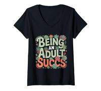 Mujer Being An Adult Succs Plantas Adultas |- Camiseta Cuello V