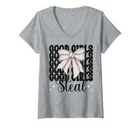 Mujer Béisbol Chica Béisbol Mamá Día de la Madre Buenas Camiseta Cuello V