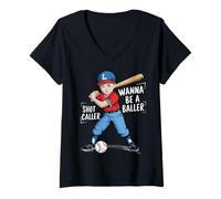 Mujer Béisbol Chico Quiero Ser Un Baller Shot Caller Camiseta Cuello V