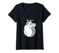 Mujer Béisbol Corazón Amor De Camiseta Cuello V