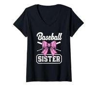 Mujer Béisbol Hermana Arco Rosa Bates Cruzados Lindo Camiseta Cuello V