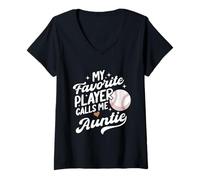 Mujer Béisbol Mi jugador favorito me llama tía corazón Camiseta Cuello V