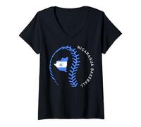Mujer Béisbol Nicaragua Bandera Nicaragua Colores Béisbol Costuras Arte Camiseta Cuello V