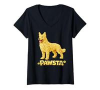 Mujer Belga Malinois Spaghetti Fideos Comida Italiana Cachorro Amor Camiseta Cuello V