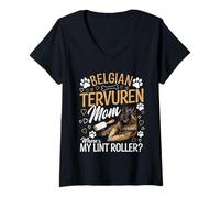 Mujer Belga Tervuren Dueño Mamá Pelusa Rodillo Belga Tervuren Camiseta Cuello V